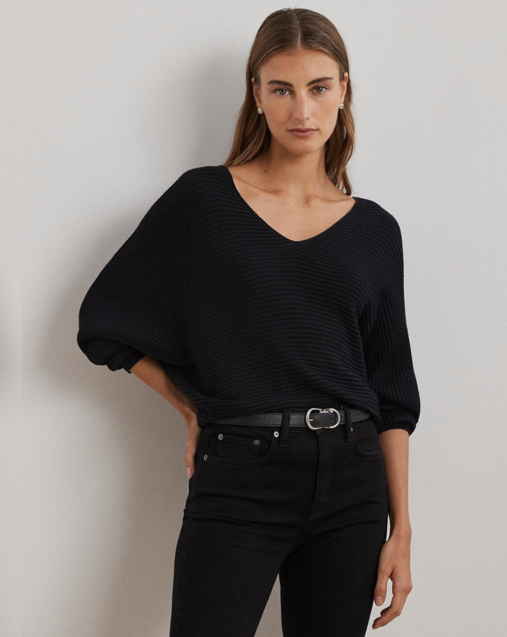 Lauren Ralph Lauren Women Rib Knit Dolman Sleeve Sweater Black Size 2XL